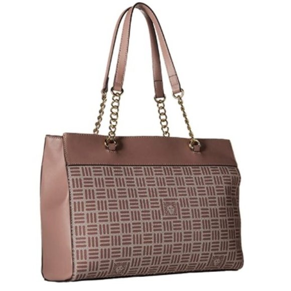 Anne Klein Womens Lion Logo Chain Tote Triple Compartment - Picture 2 of 3